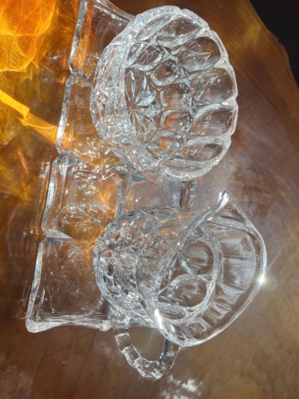 Crystal Cream and Sugar Set with Tray Bohemian Czech Republic Crystal Cream and